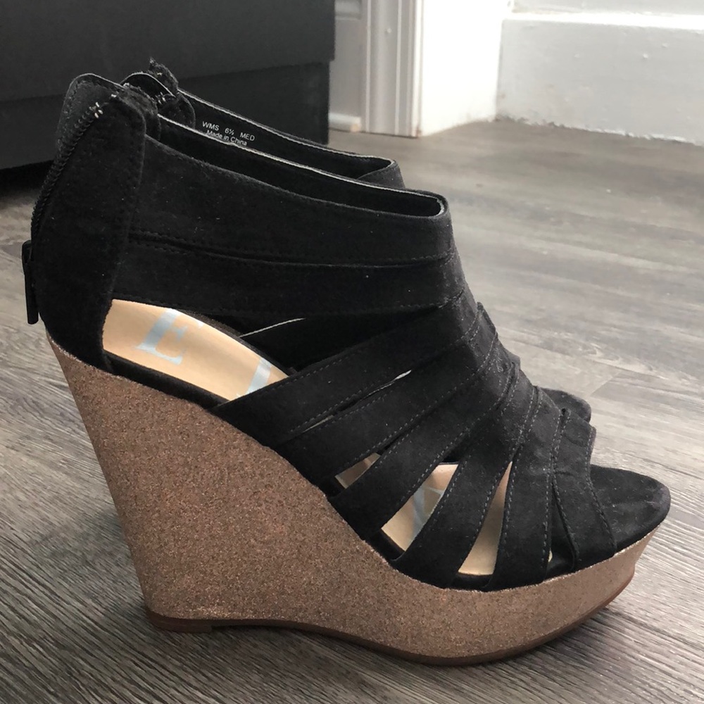 Black wedges with gold heel